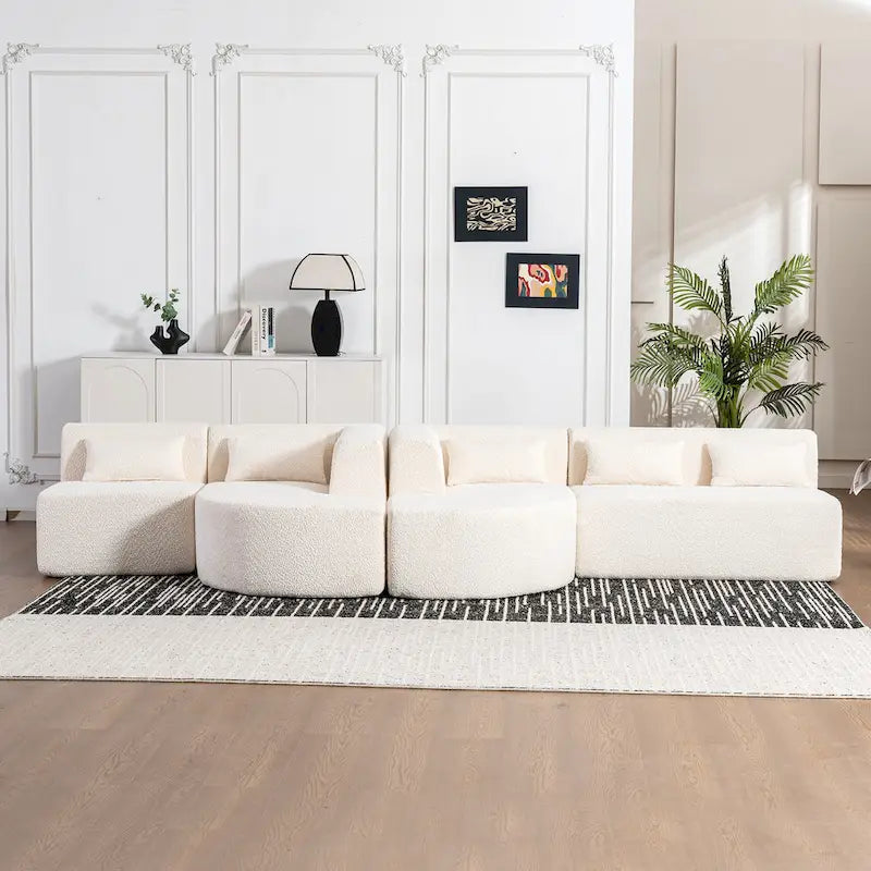 Upholstered Modular Sofa with 2 Curved Chaise Lounges and 5 Back Pillows, Free-Combination Sofa Couch for Living Room