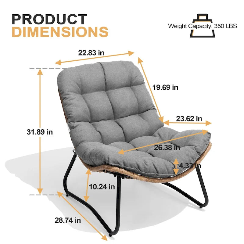 2-Piece Outdoor Papasan Chairs with Thick Padded Cushion PE Rattan Patio Cozy Chairs