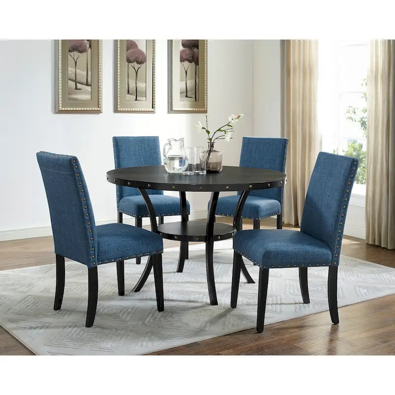 Mid-Century Modern Dining Table and Chair Sets Farmhouse Kitchen Dining Table Sets with Brass Nailheads and Metal Legs