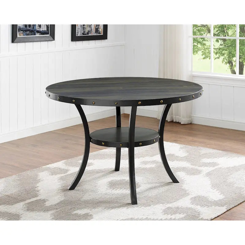 Mid-Century Modern Dining Table and Chair Sets Farmhouse Kitchen Dining Table Sets with Brass Nailheads and Metal Legs