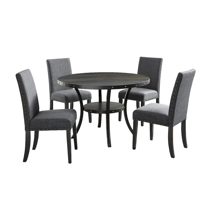 Mid-Century Modern Dining Table and Chair Sets Farmhouse Kitchen Dining Table Sets with Brass Nailheads and Metal Legs