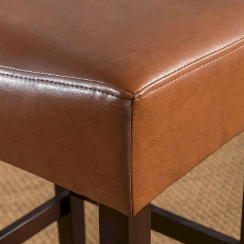 Modern 26.75 Set of 2 Bar Stools with Leather Seat, Backless Design, Solid Wood Legs for Bar Dining Room Living Room