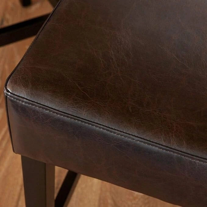 Modern 26.75 Set of 2 Bar Stools with Leather Seat, Backless Design, Solid Wood Legs for Bar Dining Room Living Room