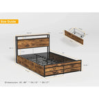Full Size Storage Bed with LED Lights, Charging Station & 8 Drawers