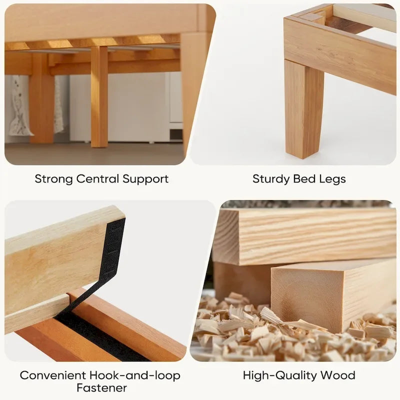 Twin Size Solid Wood Platform Bed with 1000lb Capacity & Storage