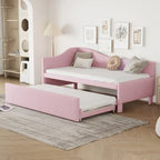 Twin-Size L-Shaped Upholstered Daybed With Pop-Up Trundle