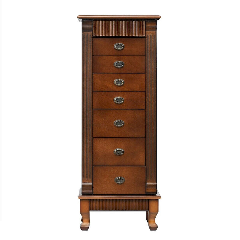 Costway Jewelry Cabinet Storage Chest Stand Organizer Necklace Wood - 14.8(L) X9(W) X38.6(H)