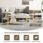 Gymax Nesting Coffee Table Set of 2 Faux Marble Top Detachable w/