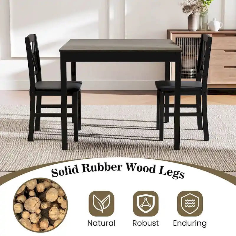Costway 3 PCS Dining Table Set Wooden Square Kitchen Table with 2