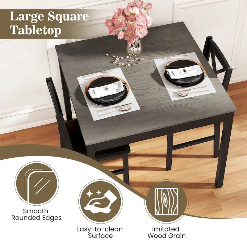 Costway 3 PCS Dining Table Set Wooden Square Kitchen Table with 2