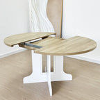 Elegant Farmhouse Round Dining Table with Adjustable Length and X-Base Be Used for Modern Dining Room