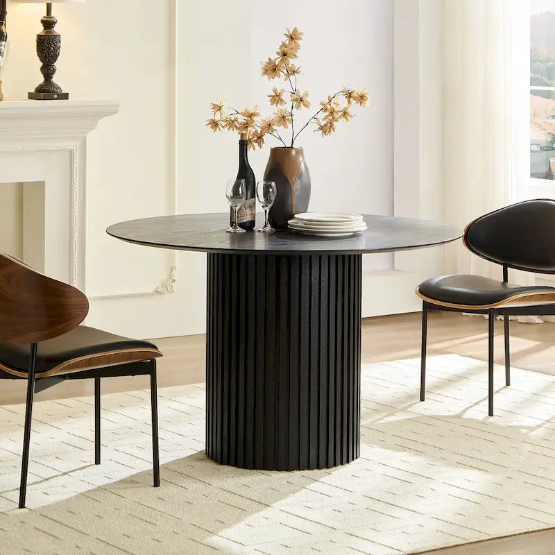 Elegant Farmhouse Round Dining Table with Adjustable Length and X-Base Be Used for Modern Dining Room