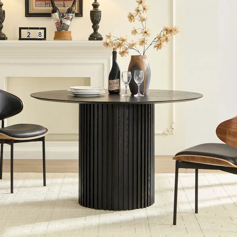 Elegant Farmhouse Round Dining Table with Adjustable Length and X-Base Be Used for Modern Dining Room