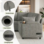 U-shaped Sofa, Chenille Sectional Sofa with 2 Cup Holders and Charging Ports Livingroom Sleeper Recliner Sofa Couch