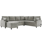 U-shaped Sofa, Chenille Sectional Sofa with 2 Cup Holders and Charging Ports Livingroom Sleeper Recliner Sofa Couch