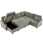 U-shaped Sofa, Chenille Sectional Sofa with 2 Cup Holders and Charging Ports Livingroom Sleeper Recliner Sofa Couch