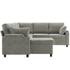 U-shaped Sofa, Chenille Sectional Sofa with 2 Cup Holders and Charging Ports Livingroom Sleeper Recliner Sofa Couch