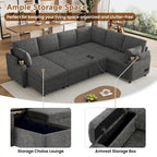 U-shaped Sofa, Chenille Sectional Sofa with 2 Cup Holders and Charging Ports Livingroom Sleeper Recliner Sofa Couch