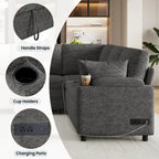 U-shaped Sofa, Chenille Sectional Sofa with 2 Cup Holders and Charging Ports Livingroom Sleeper Recliner Sofa Couch
