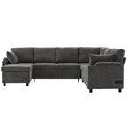 U-shaped Sofa, Chenille Sectional Sofa with 2 Cup Holders and Charging Ports Livingroom Sleeper Recliner Sofa Couch