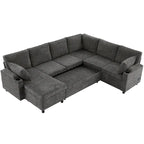 U-shaped Sofa, Chenille Sectional Sofa with 2 Cup Holders and Charging Ports Livingroom Sleeper Recliner Sofa Couch