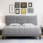 Bed Frame Upholstered Platform with Square Velvet Headboard