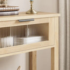 Farmhouse Console Table with 2 Glass Drawers & Shelf for Entryway Living Room