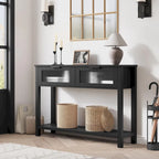 Farmhouse Console Table with 2 Glass Drawers & Shelf for Entryway Living Room