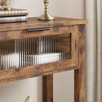 Farmhouse Console Table with 2 Glass Drawers & Shelf for Entryway Living Room