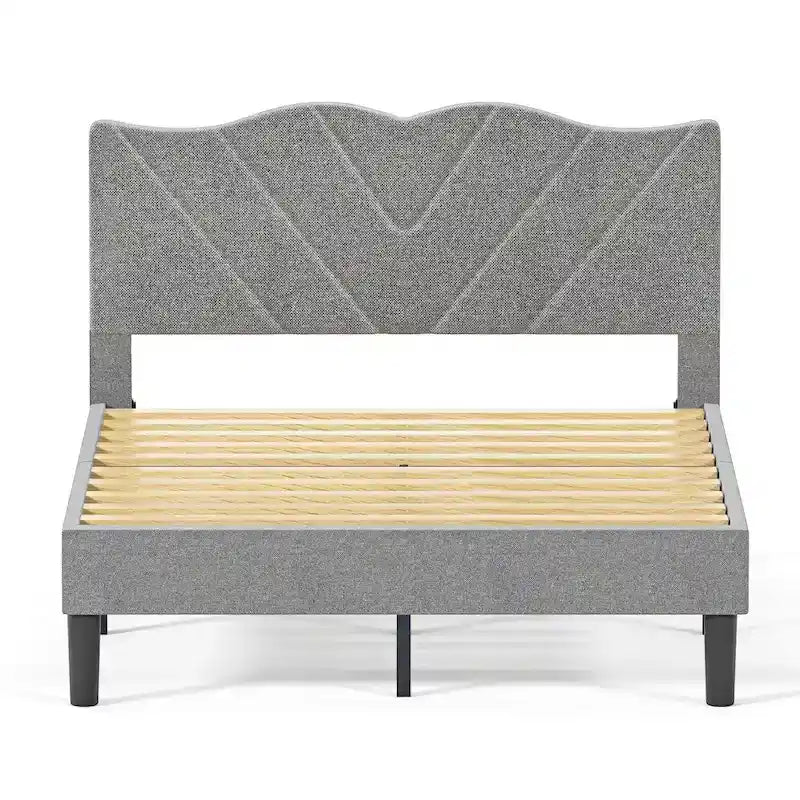 Modern Platform Bed Frame with Upholstered Headboard