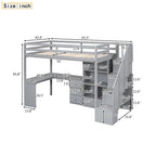 Twin Size Loft Bed w/L-Shaped Desk,Drawers,Cabinet,Storage Staircase