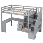 Twin Size Loft Bed w/L-Shaped Desk,Drawers,Cabinet,Storage Staircase