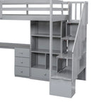 Twin Size Loft Bed w/L-Shaped Desk,Drawers,Cabinet,Storage Staircase