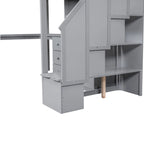 Twin Size Loft Bed w/L-Shaped Desk,Drawers,Cabinet,Storage Staircase