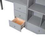 Twin Size Loft Bed w/L-Shaped Desk,Drawers,Cabinet,Storage Staircase