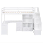 Twin Size Loft Bed w/L-Shaped Desk,Drawers,Cabinet,Storage Staircase
