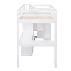 Twin Size Loft Bed w/L-Shaped Desk,Drawers,Cabinet,Storage Staircase