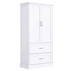 Tall Bathroom Storage Cabinet Cabinet with Two Doors and Drawers Adjustable Shelf MDF Board