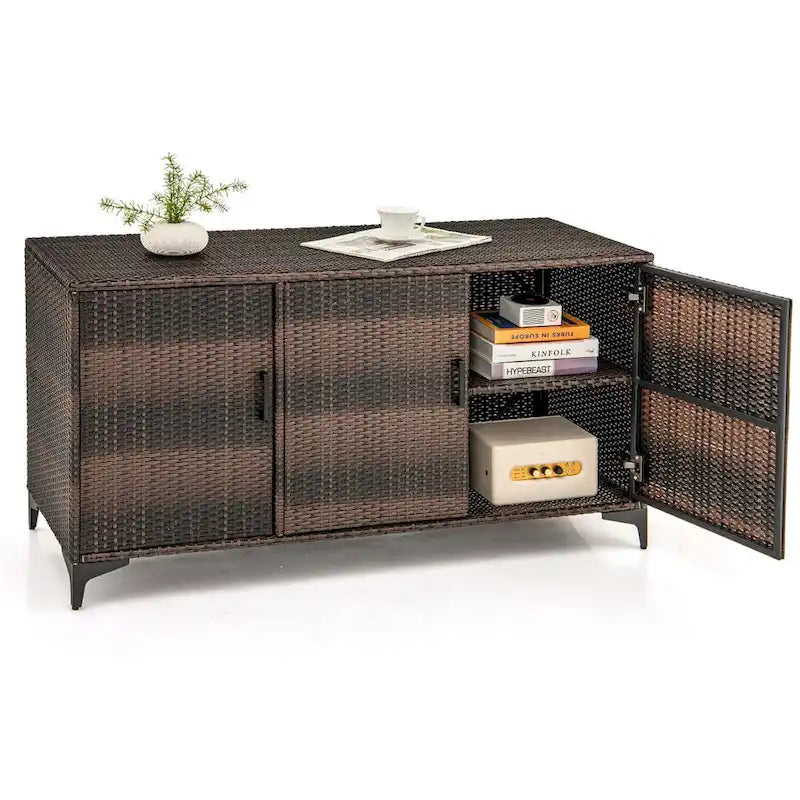 Costway 84 Gallon 3-Door Patio Wicker Storage Cabinet Deck Box with - See Details
