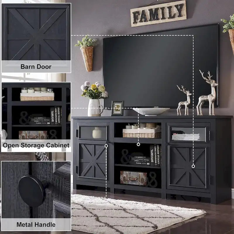 Farmhouse TV Stand for 75 Inch TV, Modern Entertainment Center