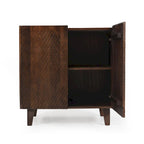 Rustic Wood Accent Cabinet,Fluted Design,Adjustable Shelf,Storage