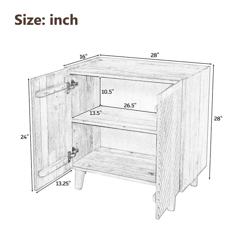 Rustic Wood Accent Cabinet,Fluted Design,Adjustable Shelf,Storage