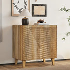 Rustic Wood Accent Cabinet,Fluted Design,Adjustable Shelf,Storage