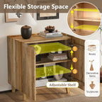 Rustic Wood Accent Cabinet,Fluted Design,Adjustable Shelf,Storage