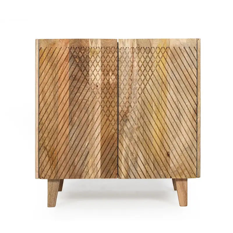 Rustic Wood Accent Cabinet,Fluted Design,Adjustable Shelf,Storage