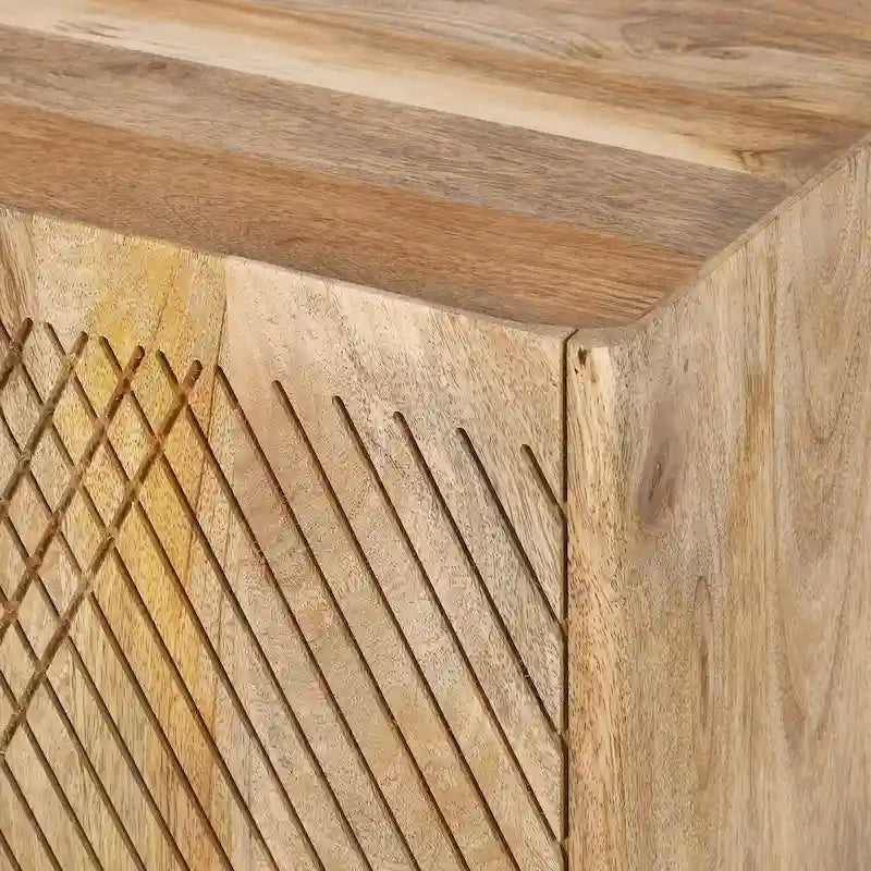 Rustic Wood Accent Cabinet,Fluted Design,Adjustable Shelf,Storage