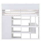 Twin Loft Bed w/Storage Shelves, Under-Bed Desk, Wooden Bed Frames