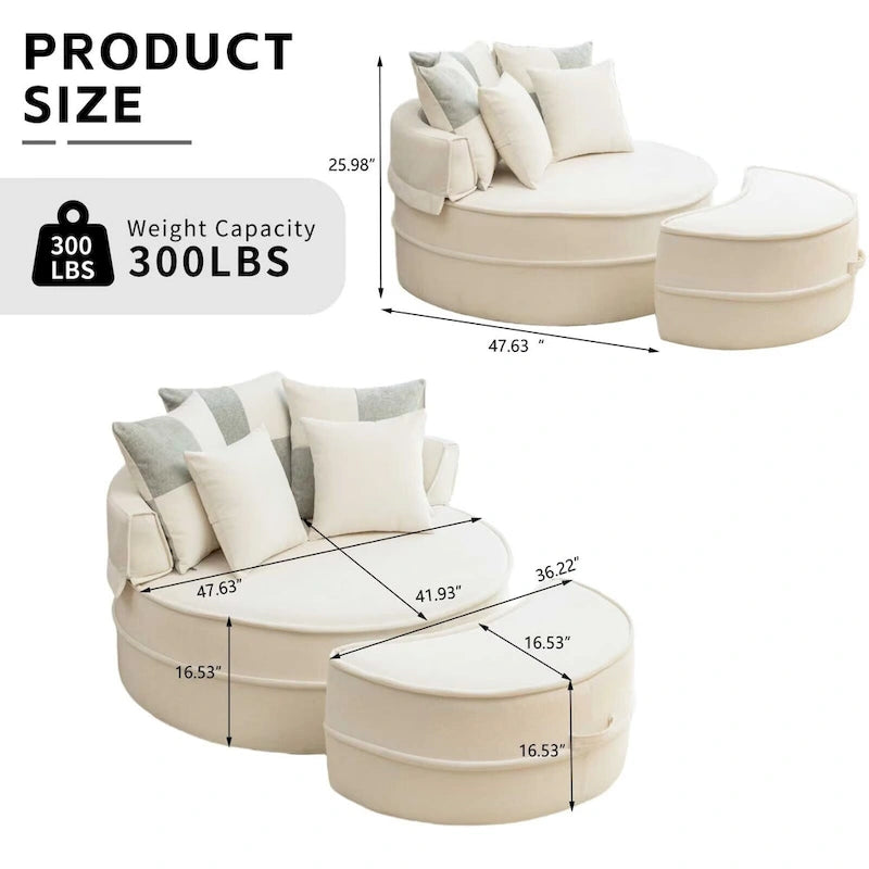 Modern Round Barrel Accent Chair with Ottoman - Velvet Lounge Sofa