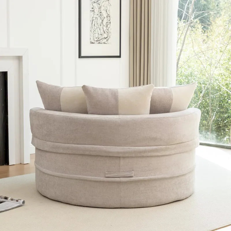 Modern Round Barrel Accent Chair with Ottoman - Velvet Lounge Sofa