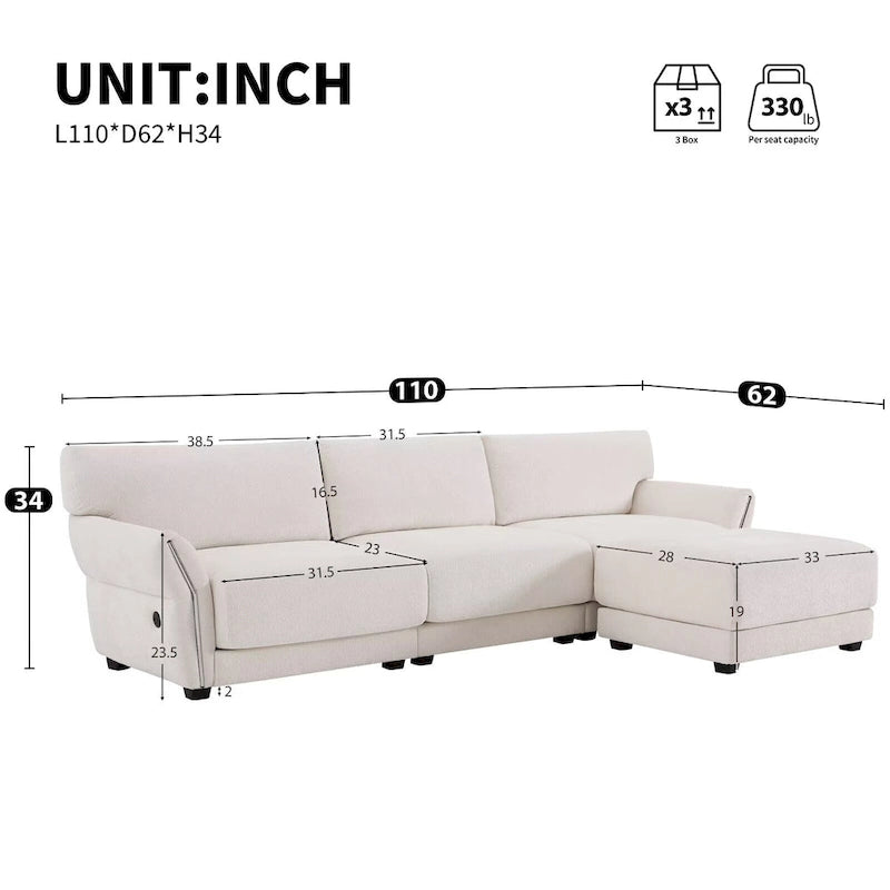 110 Modular Sectional Sofa, L-Shape Sofa with USB and Type-C Charger